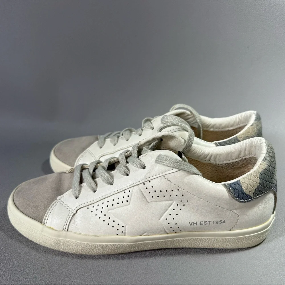 Vintage Havana Gemma White and Gray Camo Heel Leather Sneakers
